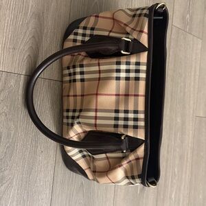 Burberry Beige and Brown Check Shoulder Bag